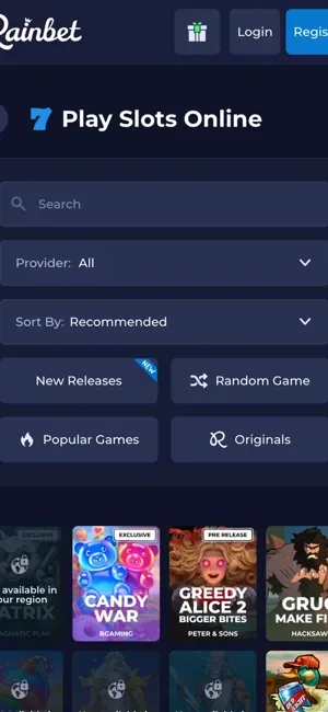 Rainbet mobile Web-Version